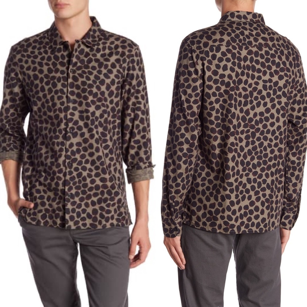 All Saints Waka Brown and Black Leopard Print Button-Down Shirt